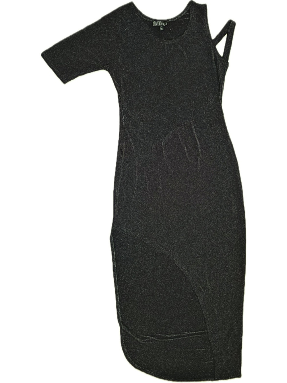 One-Shoulder Asymmetrical Black Midi Dress